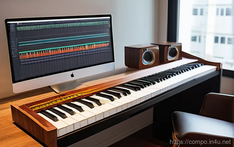 작곡가의 경력 진로 매핑 - A dynamic, collaborative scene featuring a diverse team of creative professionals, all in their 30s,...