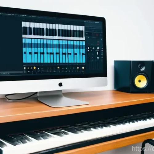 Home 26 작곡가의 창작 환경과 창의성 - A male composer in his late 30s, with a thoughtful expression, is seated at a large, modern desk in ...