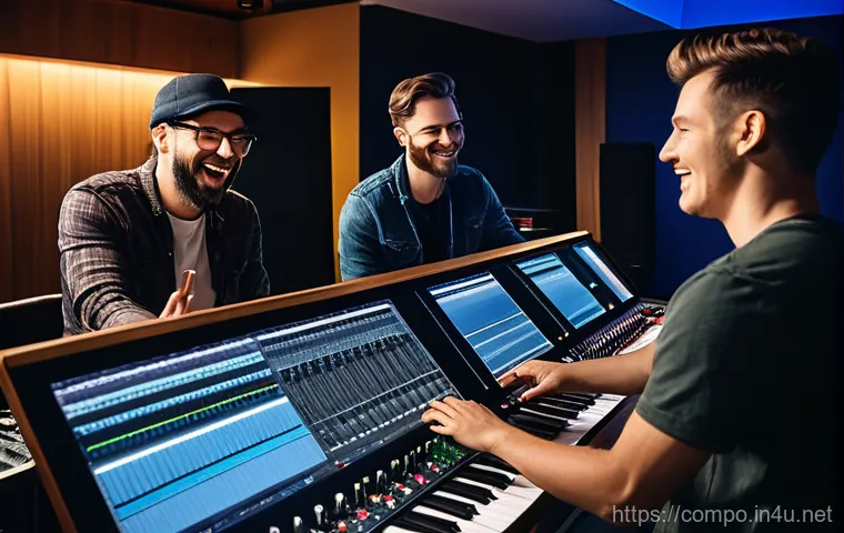 작곡가의 경력 발전 전략 - A focused young composer, dressed in contemporary smart casual attire, sits amidst a blend of musica... 작곡가의 경력 발전 전략 - A focused young composer, dressed in contemporary smart casual attire, sits amidst a blend of musica...